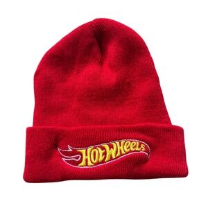 Hot Wheels Cuff Beanie Hat Red Unisex Embroidered Logo Knit Cap